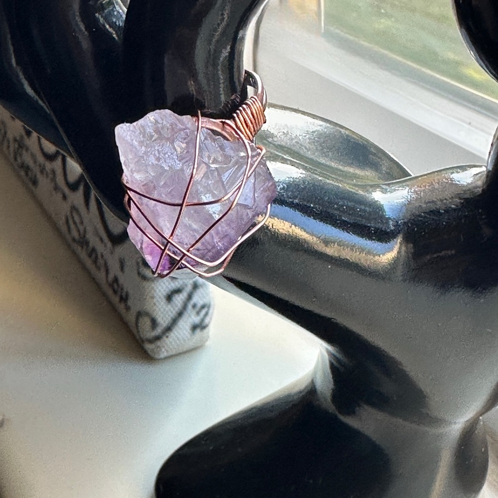 Copper Wire-Wrapped Amethyst Adjustable Ring Handmade with Love ☮️❤️🔆